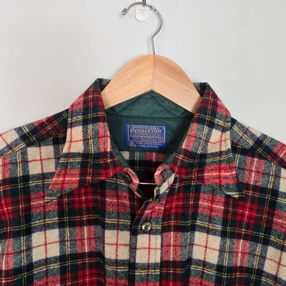 Vintage Pendleton Mens Virgin Wool Plaid Button Down Shirt Size M USA Made